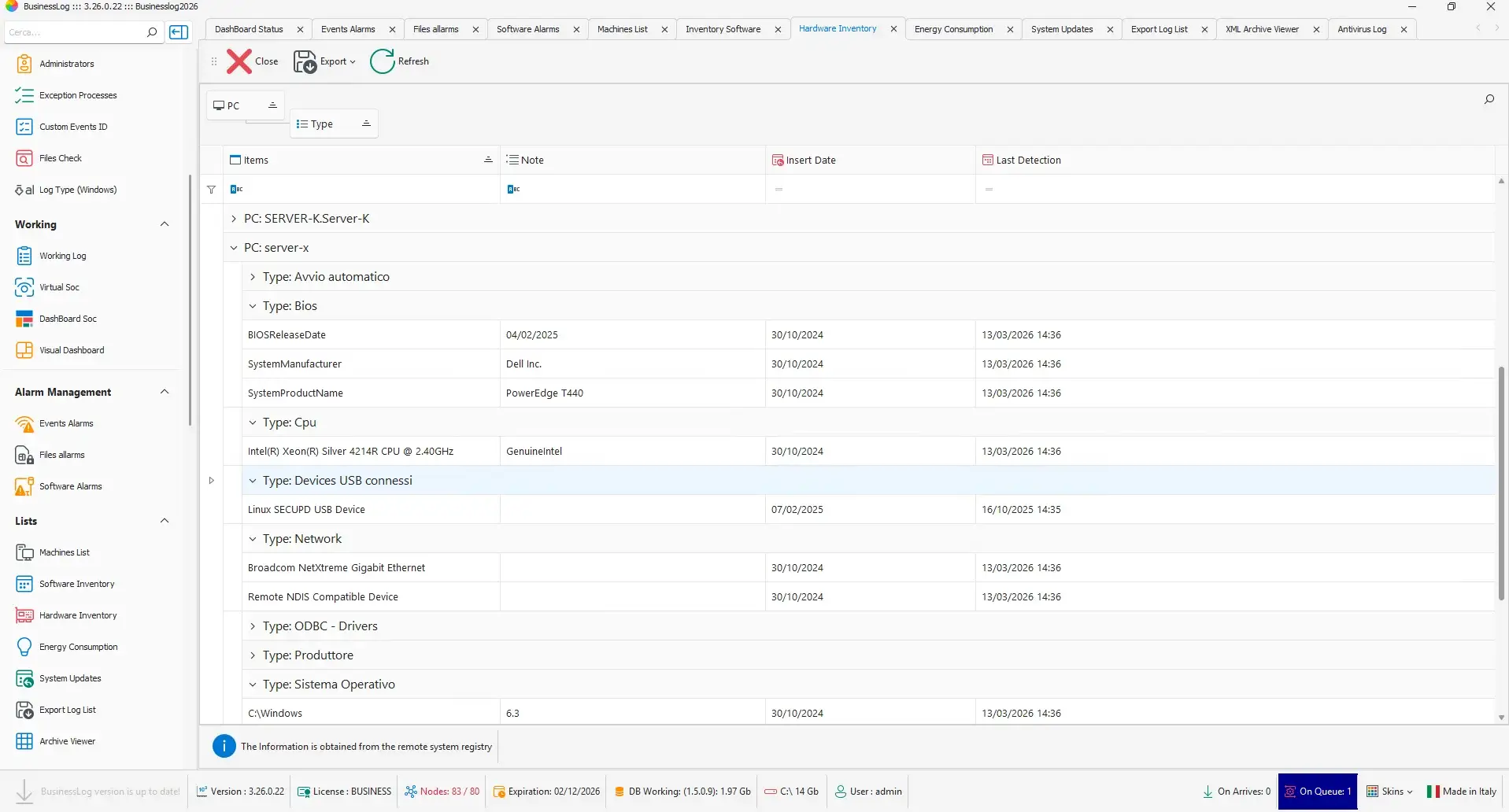 Hardware inventory and technical asset details